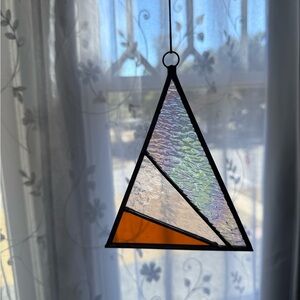 Stained Glass Triangle Suncatcher - Orange and Clear